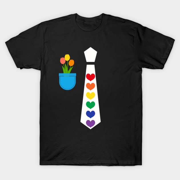 Cute rainbow hearts funny tie costume tulips suit pocket T-Shirt by Artstastic